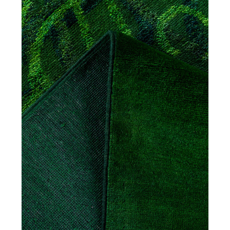 Overdyed Hand-Knotted Wool Modern-Contemporary Green Area Rug 9' 2" x 12' 3"