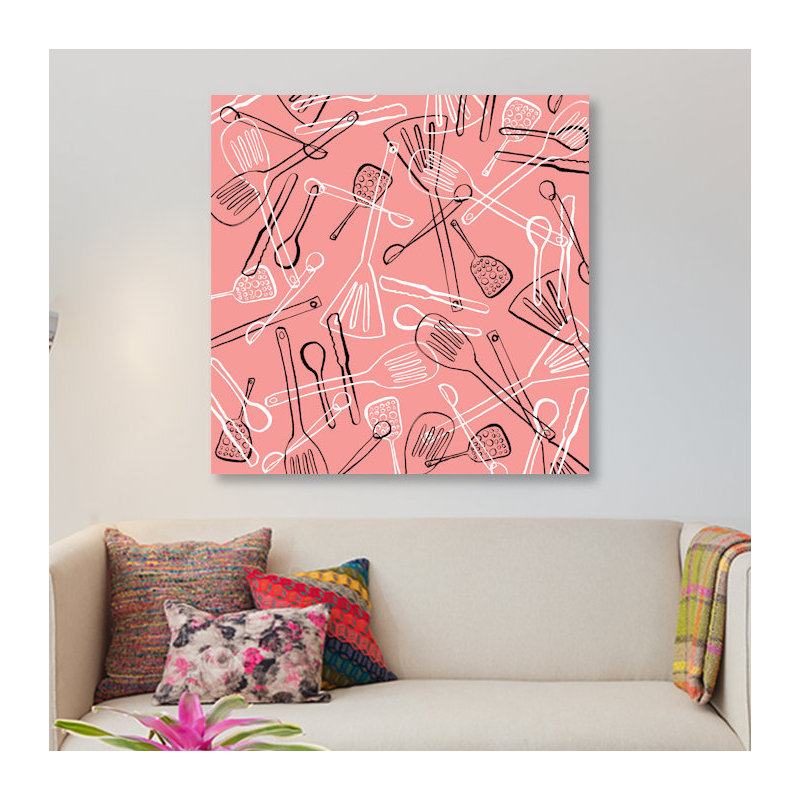 « ustensiles jaquette », impression sur toile, H 18 po x l 18 po x P 1,5 po, Toile avec cadre noir, Blanc