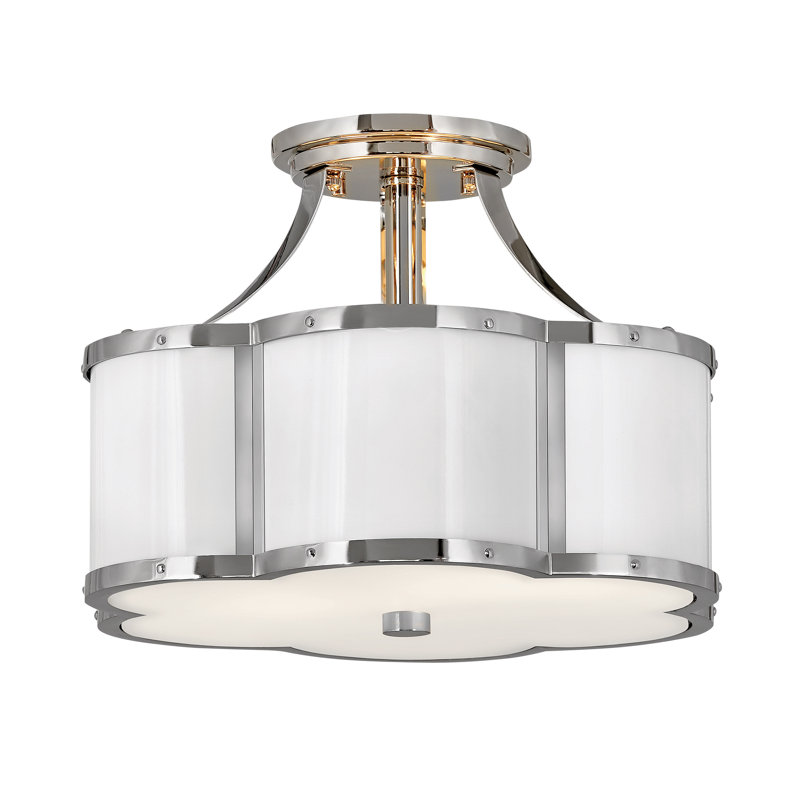 Chance 2-Light Semi-Flush Mount Ceiling Light w/ Etched Lens, Polished Nickel