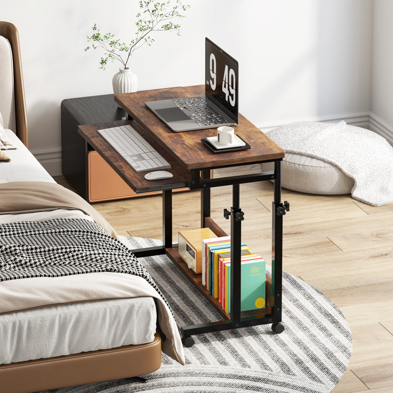 Deperte Adjustable Metal Base Standing Desk, Brown/Black