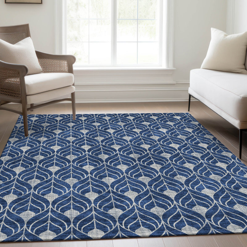 Premium Machine Washable Prisco Navy Rug, Rectangle 8' x 10'