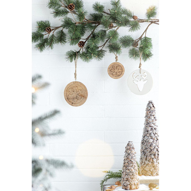 Ensemble de 12 cercles suspendus en bois 6 "x 6" avec coupe de flocon de neige, décorations d'arbre de Noël suspendues pour des décorations de fêtes