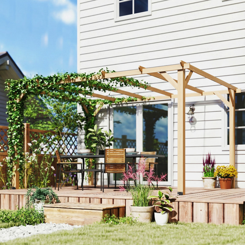 Pergola en bois 10 'x 13', pavillon de jardin extérieur, bois naturel