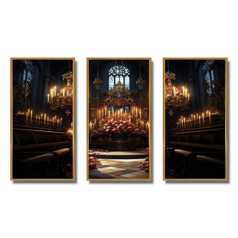 Basilique baroque - Église, art mural, Cadre flottant doré, H 28 po x l 36 po