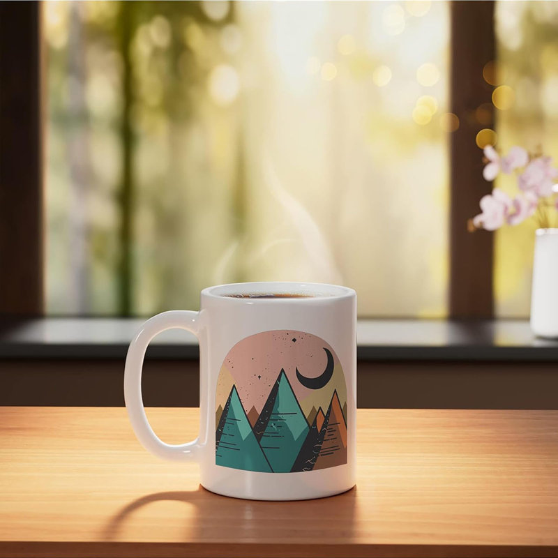 Minimalist Abstract Art Mountain Moon Geometric Ceramic Mug, 11oz