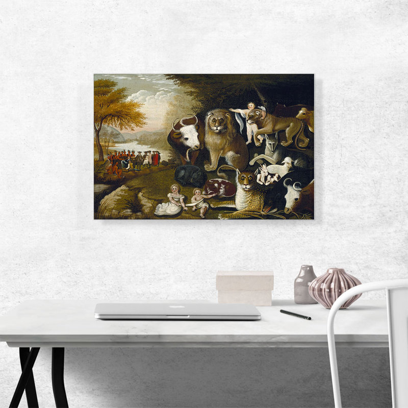 Reproduction d'art sur toile tendue "Peaceable Kingdom with Bull 1833" par Edward Hicks, H 18 po x l 26 po x P 0,75 po