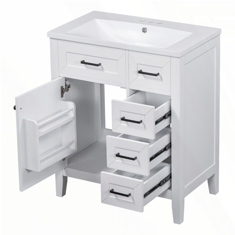 Meuble-lavabo 30 po avec lavabo, Noir, Blanc