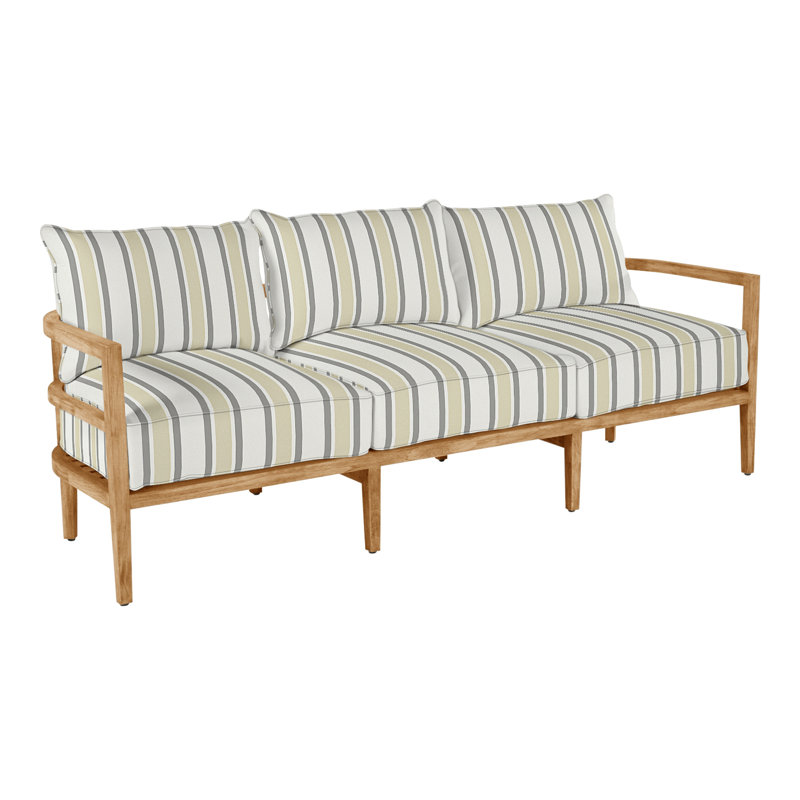 Santa Barbara 87" Wide Outdoor Teak Patio Sofa with Cushions, Natural Teak, Welt, Canvas Sand