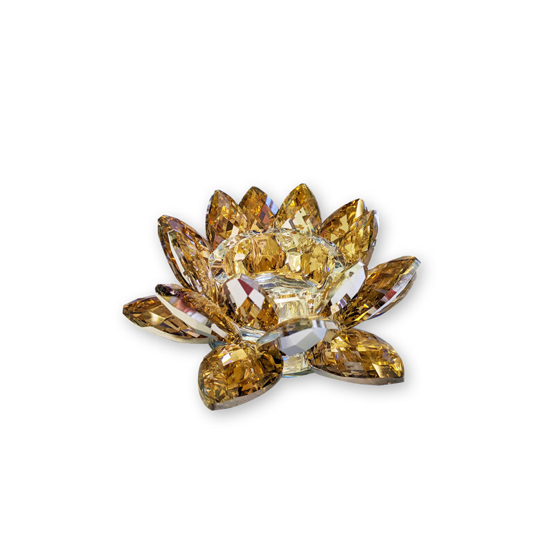Petite bougie chauffe-plat en cristal Lotus, H 6 po x l 6 po x P 2 po, Or