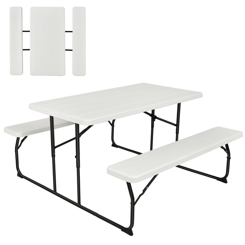 Ensemble de table de pique-nique pliable et banc de gymnastique avec cadre en acier blanc Gymax, Blanc