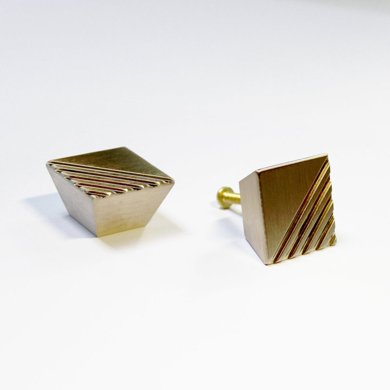 Pyramid Square Knob, Polished Brass