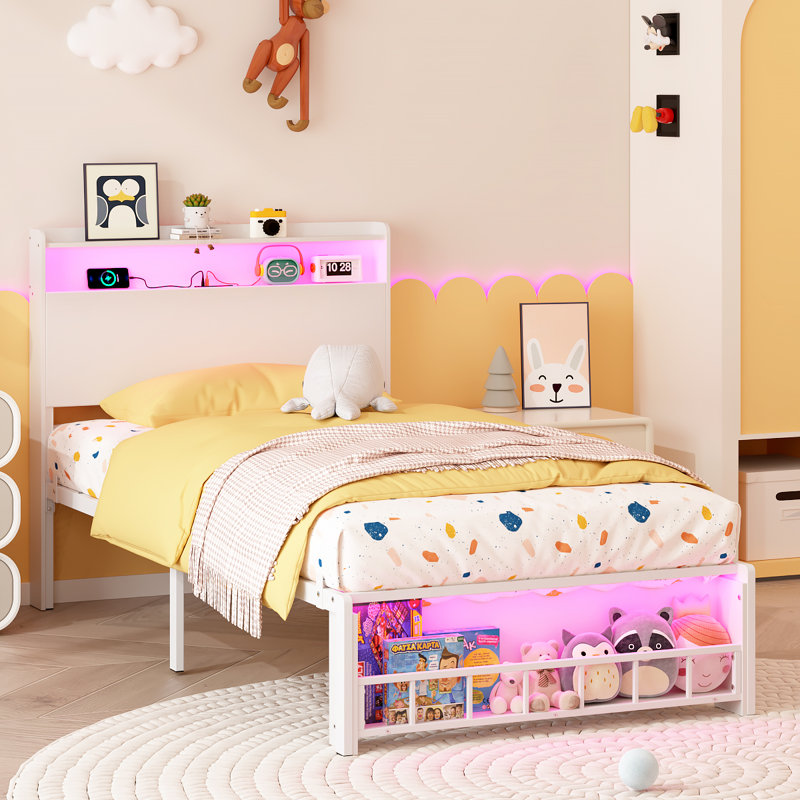 Kids Twin Bed with Storage and RGB Lights