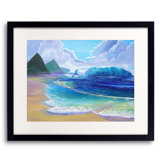 Saint Lucia Tropical Beach Scene Giant Wave And Pitons Mountains Print by Martina Bleichner