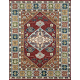 Red Hand-Knotted Wool Geometric Sunbursts Classic Traditional Modern Contemporary Carpet Rug