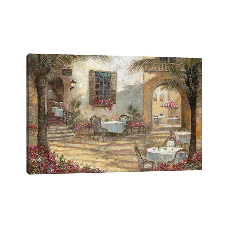 «Courtyard Ambiance» par Ruane Manning - reproduction d'art, H 18 po x l 26 po x P 1,5 po, Toile tendue, Aucun mat