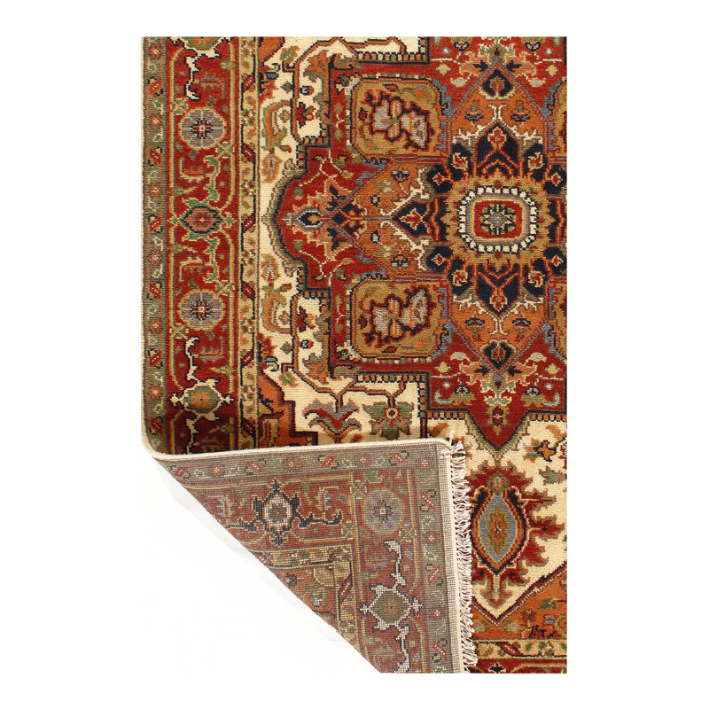 Tapis décoratif en laine rouge unique 6 pi x 9 pi noué à la main Anthoni