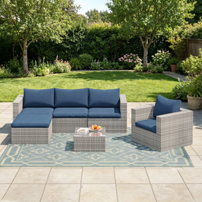 Ensemble de conversation modulaire en rotin avec coussin 6 pièces Baecher (entièrement assemblé)