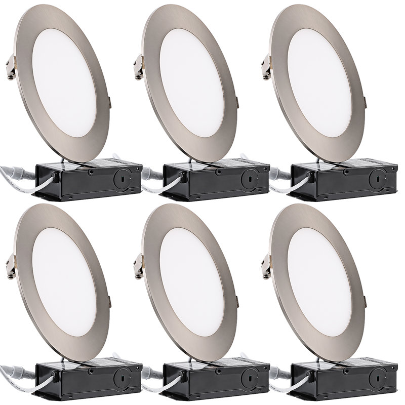 Plafonnier encastré ultra-mince à DEL 6 po, intensité variable 13,5 watts, 2700 K, Nickel satiné