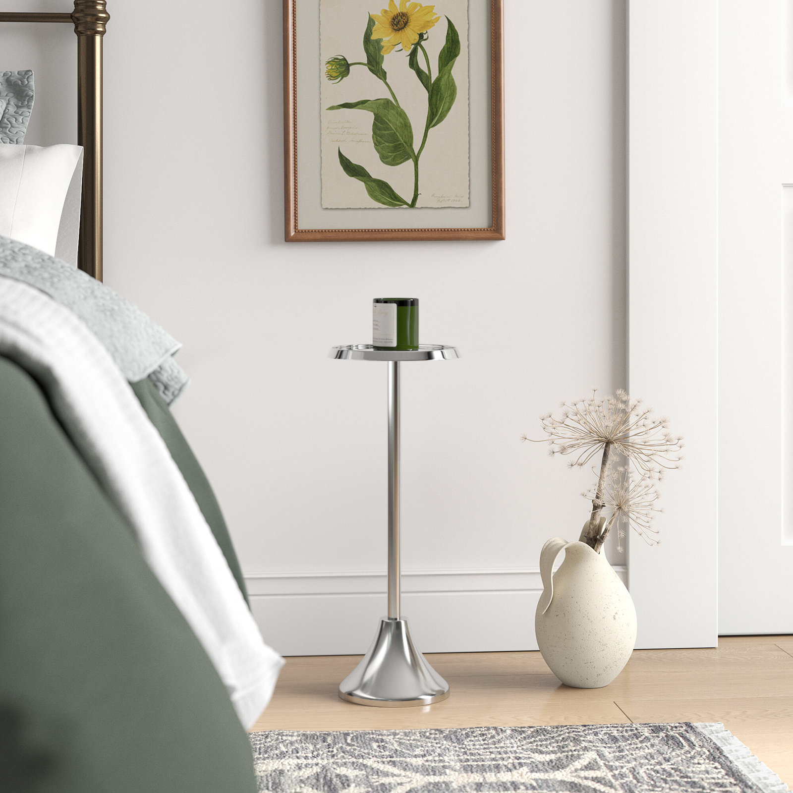 Deanna End Table, 23" H x 9" W x 9" D, Silver Base/ Silver Top