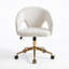 Chaise de bureau ergonomique TY en velours blanc, chaise de bureau pivotante réglable avec base en métal argenté pour bureau à domicile et chambre à coucher