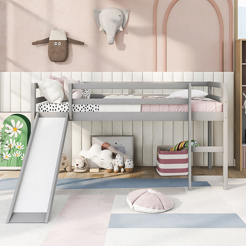 Lit mezzanine simple avec glissade, Gris