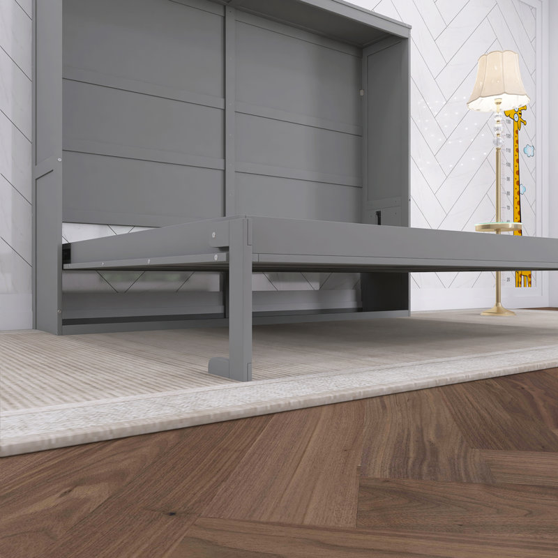 Lit escamotable double pleine grandeur, Gris, Double