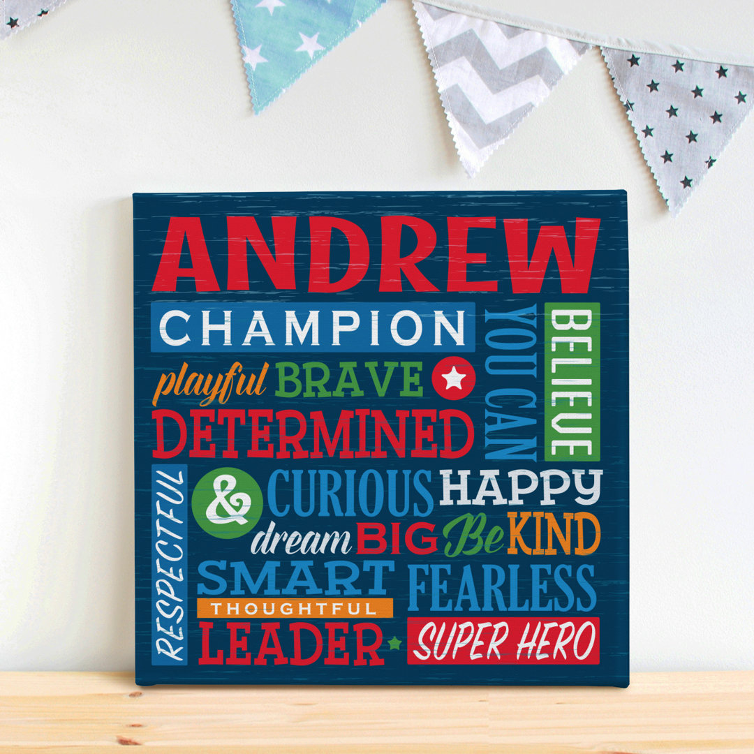 All About Him Canvas Print With Custom Name Printed | Inspiring Wall Art Decoration For Boys Bedroom Or Play Area | Ready To Hang | Square Trinx 