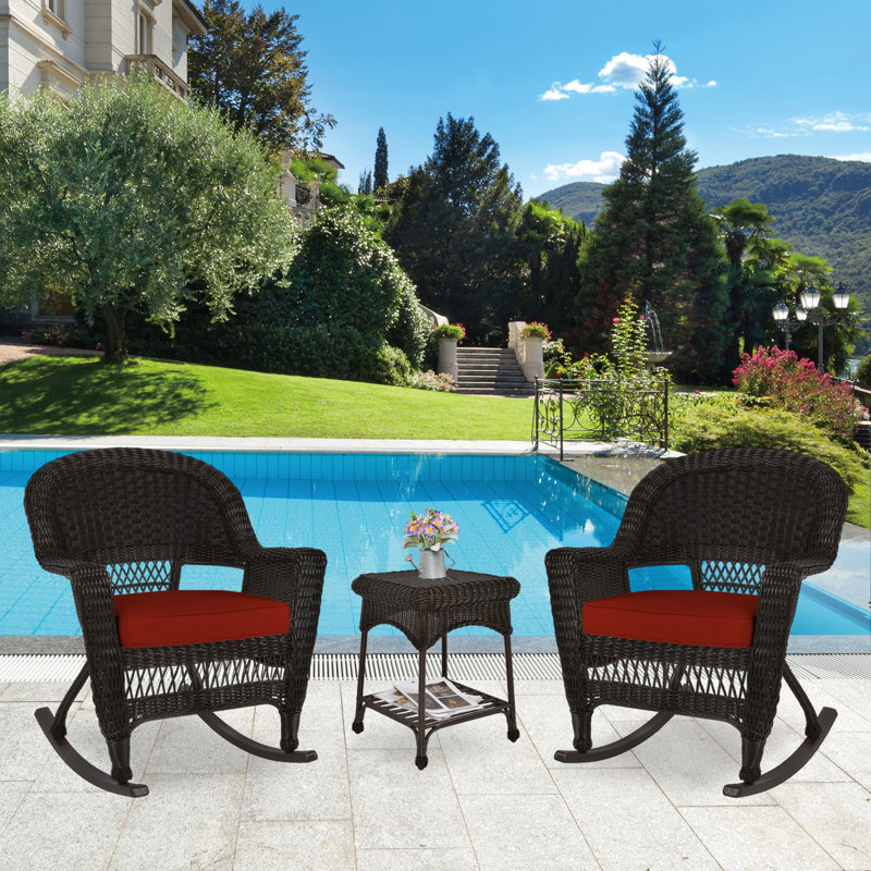 Starner 2 - Person Patio Conversation Set with Cushions, Espresso, Red Orange