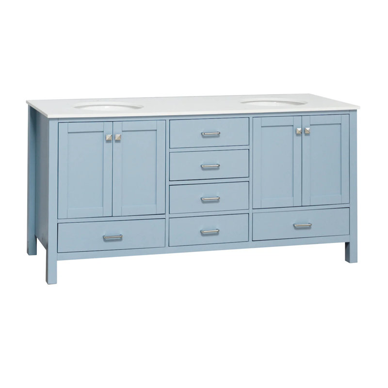 Ensemble de meuble-lavabo double 72 po Claudett, Bleu poudre, Blanc d'ingénierie