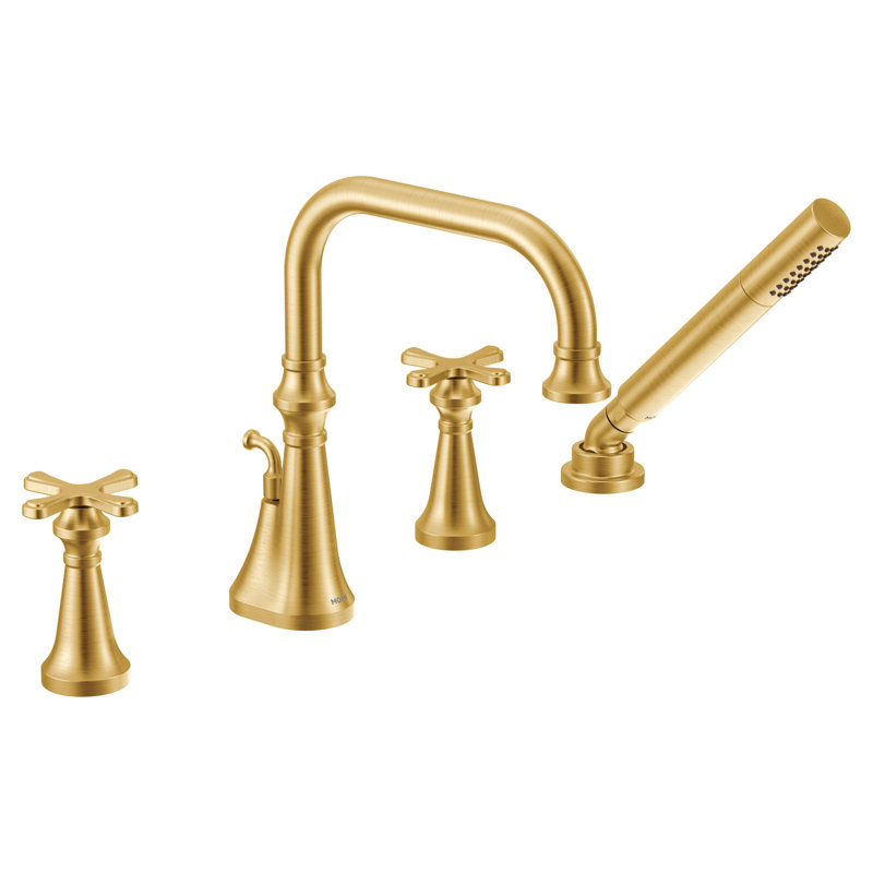 Colinet Double Handle Deck Mounted Roman Tub Faucet Trim with Handshower, Brushed Gold