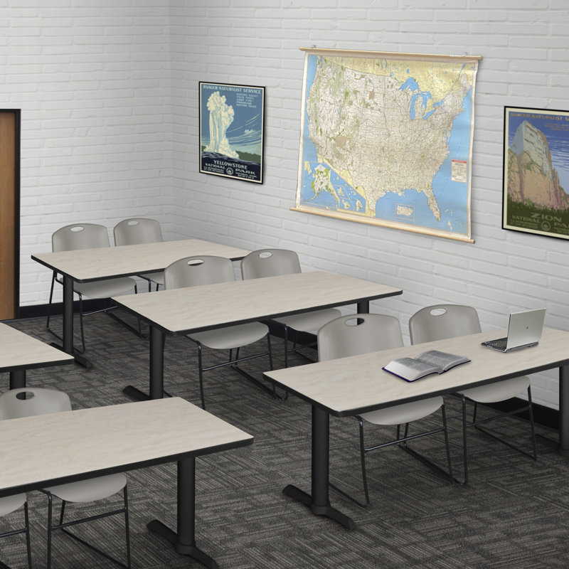 Neyland Cain T-Base training table and 2 Zeng stackable chairs, Gris, Érable, L 72 po x P 24 po