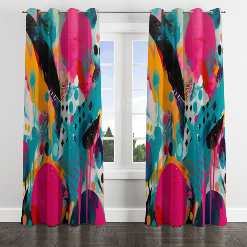 Analyssa - Abstract Velvet Grommet Curtain - 1 Panel, 52" W x 95" L, Golden Grommets