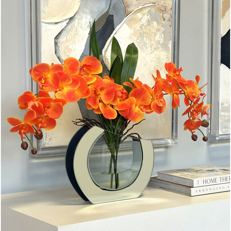 Orchid Floral Arrangement in Vase, Orange