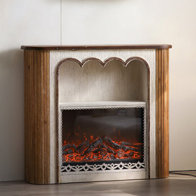 Retro Nut-Brown Solid Wood Heating Freestanding Fireplace
