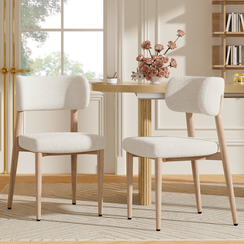 47cm H Boucle Upholstered Metal Wing Back Side Chair in Beige