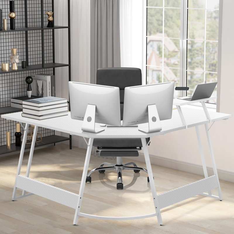 Vanesa 120cm L-Shape Computer Desk Metal Base Corner Gaming Desk Large PC Writing Table, White, 29.5" H x 47.2" W x 47.2" D