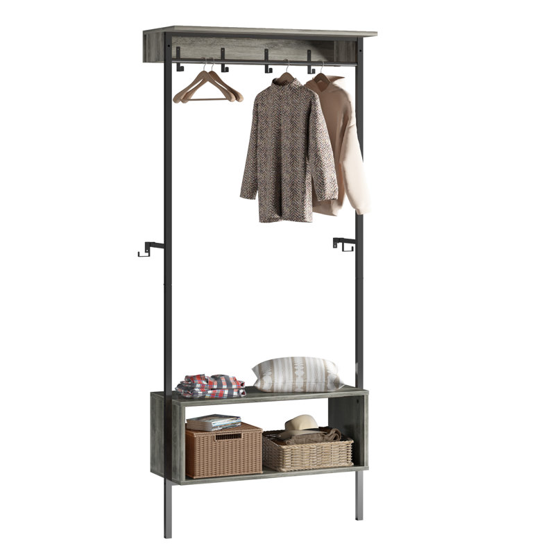 Arbre d'entrée Jaden avec banc et rangement pour chaussures, Chêne gris