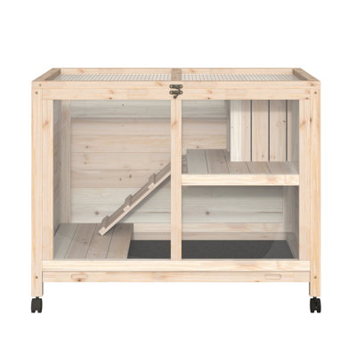 Maison de lapin compacte avec roues mobiles - bois naturel, imperméable, pour petits espaces bois naturel, bonheur pour animaux de compagnie