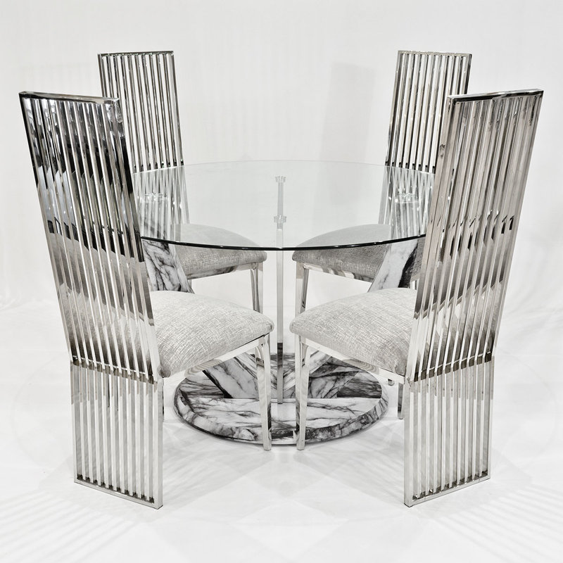 Blackman 52cm H Velvet Upholstered Slat Back Accent, Silver Crushed Velvet