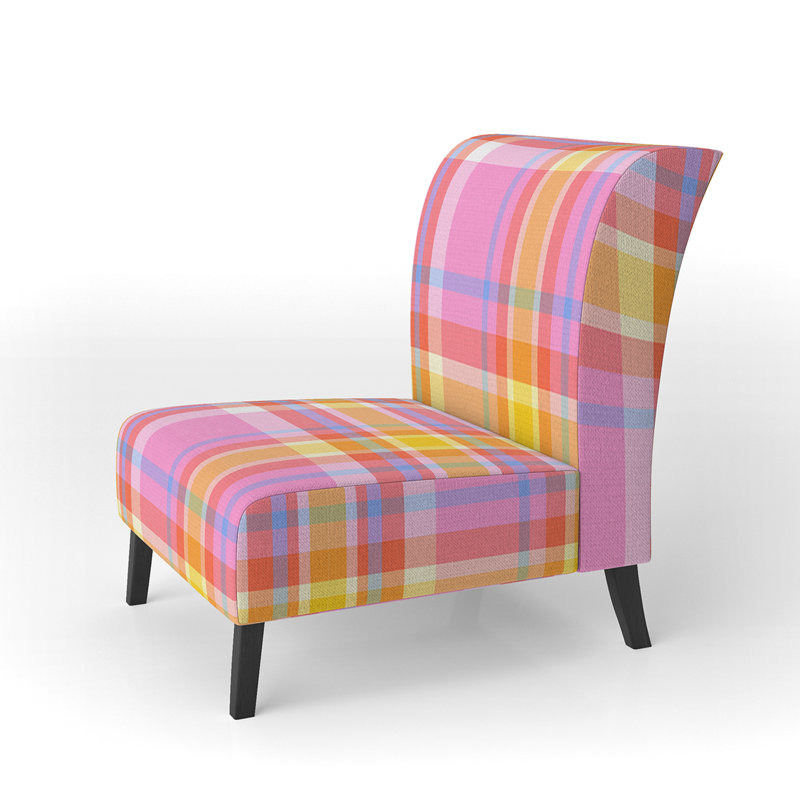 Fauteuil de chambre rembourré à motif tartan à carreaux jaune et rose