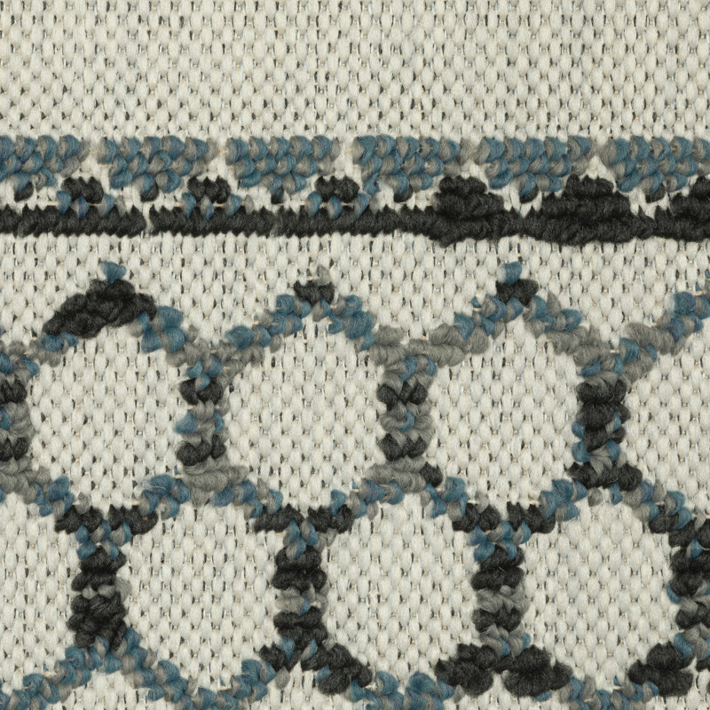 Tapis intérieur / extérieur à motif géométrique beige / bleu Abdur-Rahman, Tapis de couloir de 1 pi 10 po x 7 pi 3 po