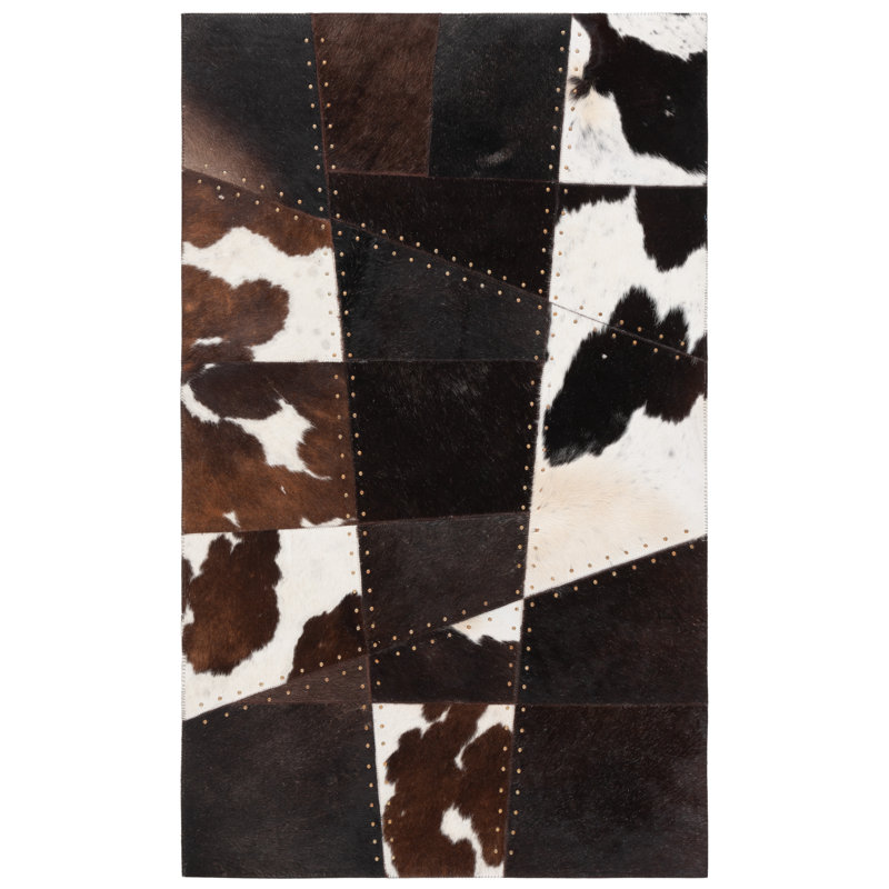 Studio Leather Hand Woven Hair On Leather Rug, Rectangle 3' x 5'