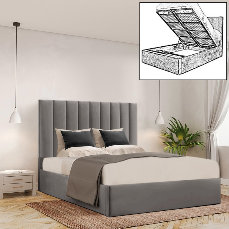 Besar Upholstered Ottoman Storage Bed, Asphalt, Double (4'6)