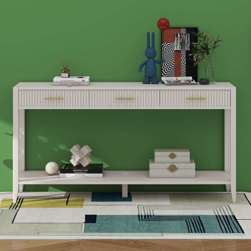 Console d'entrée avec rangement, 3 tiroirs, Beige