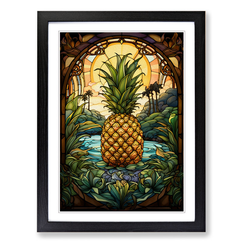 XYZ-FRM-V1223-5179 Pineapple Nouveau - Single Picture Frame Print on Wood, Black, 64cm H x 46cm W x 2cm D