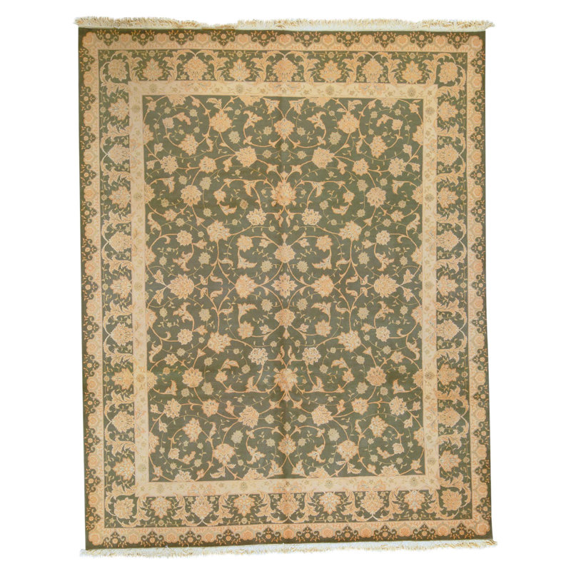 High-Quality Hand-Knotted Olive Green Area Rug