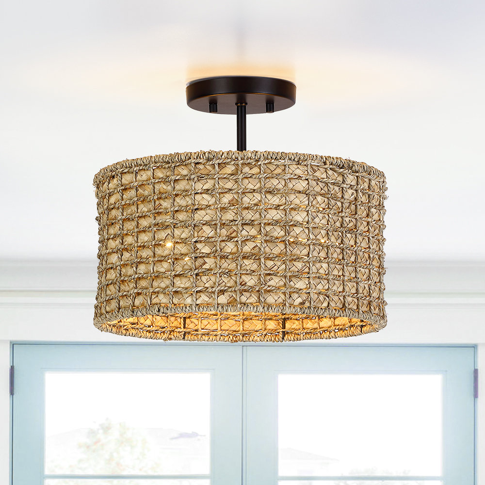 Rattan Boho top Flush Mount Ceiling Light-Dimmable Color Changing -Negotiable price.