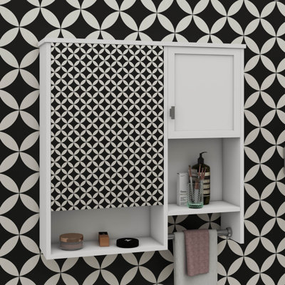 Pharmacie de salle de bain avec miroir, 29 po x 28 po, armoire de rangement murale avec porte, tablette personnalisable et barre à serviettes