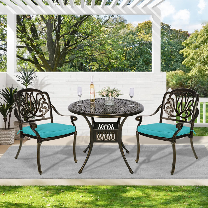 Ensemble bistro rond avec coussins 35,4 po, Bleu océan