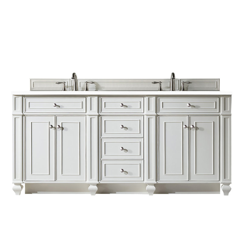 Meuble-lavabo double l 72 po Bristol, Blanc brillant, Blanc Zeus, 8 po